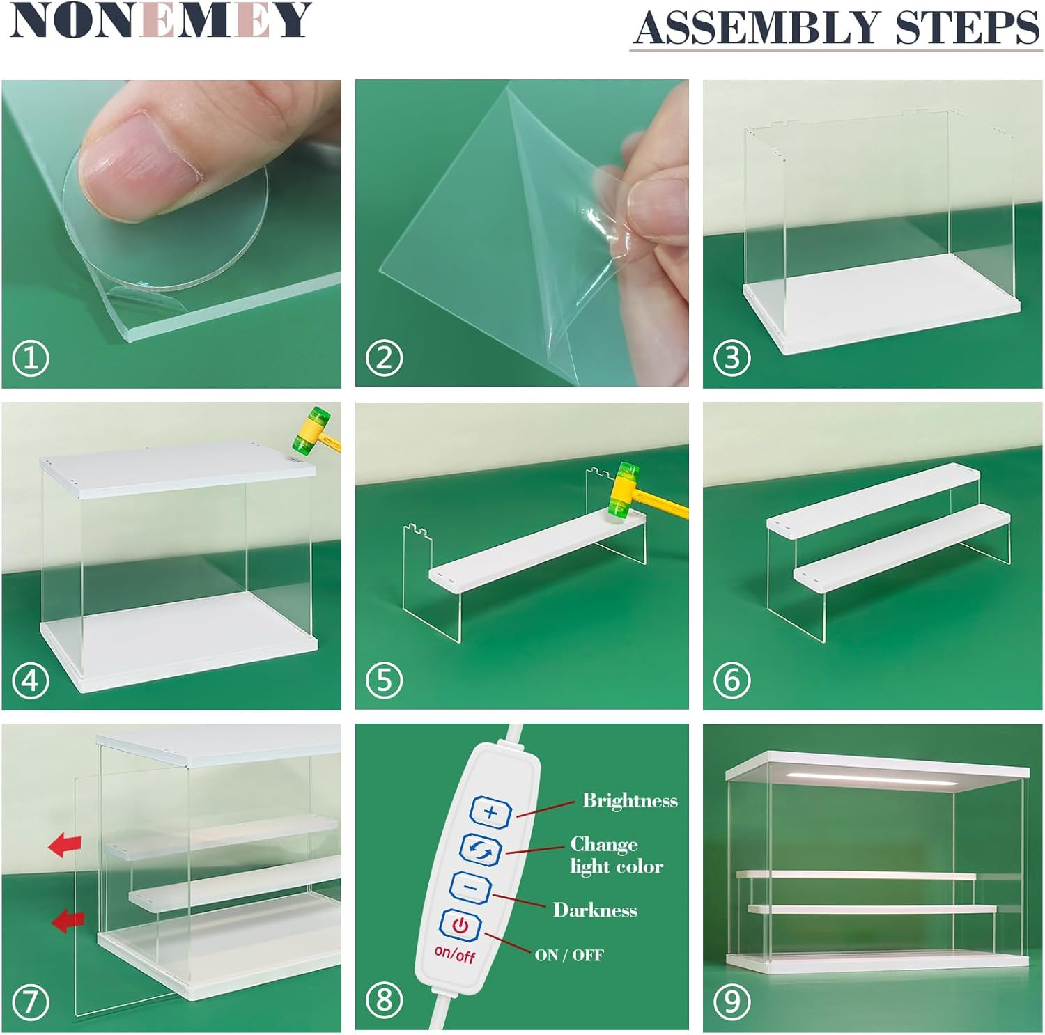 Clear Acrylic Display Case Stand with LED Light 2/3/4/5/6 Tier Storage Box Sh...
