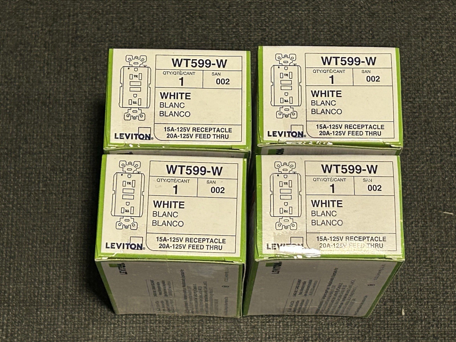 Lot Of 4 Pieces Leviton 15A WR/TR SLIM GCFI -  WT599-W Comes As Shown