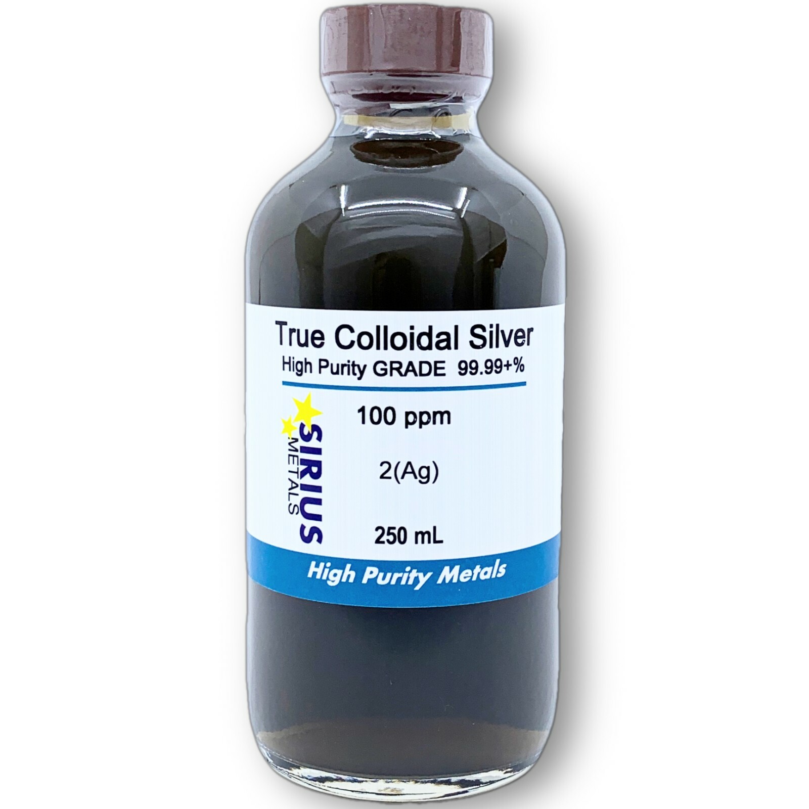 True Colloidal Silver NanoParticles (AgNPs): 100 ppm - 250 mL in Glass