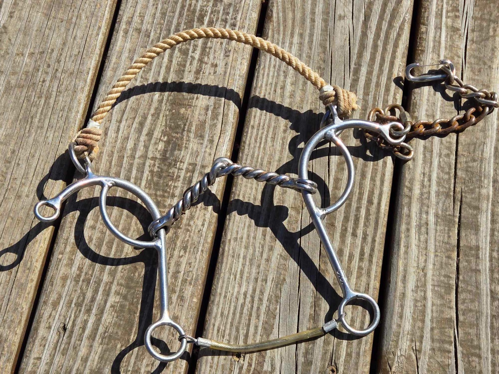 CC MAKER MARKED Size 5" Twisted Gag Rope Nose Western Combination Bit Hack Combo