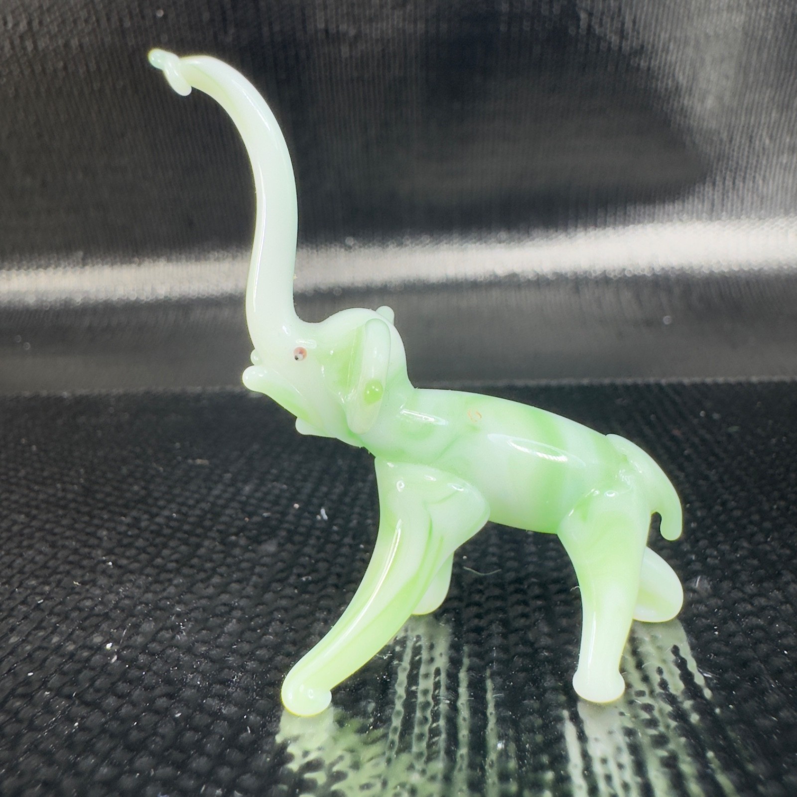 Vintage Venetian Blown Glass Elephant Figurine Slag Green Swirl Figure Murano