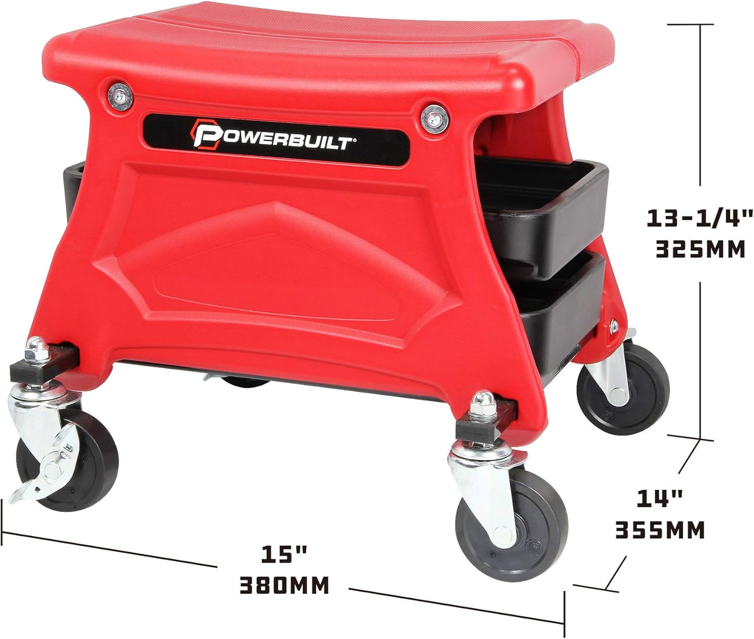 Rolling Garage Seat with Tool Trays & Smooth Wheels, 300 lb Capacity