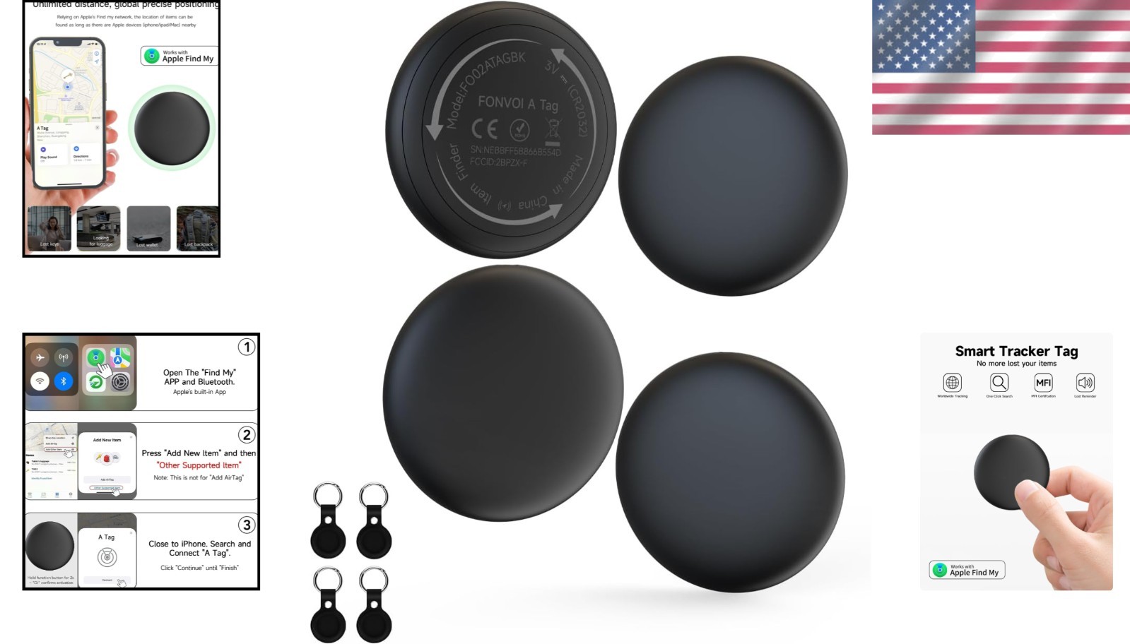 2026 Apple MFi Certified AirTags 4-Pack - Bluetooth Item Locators