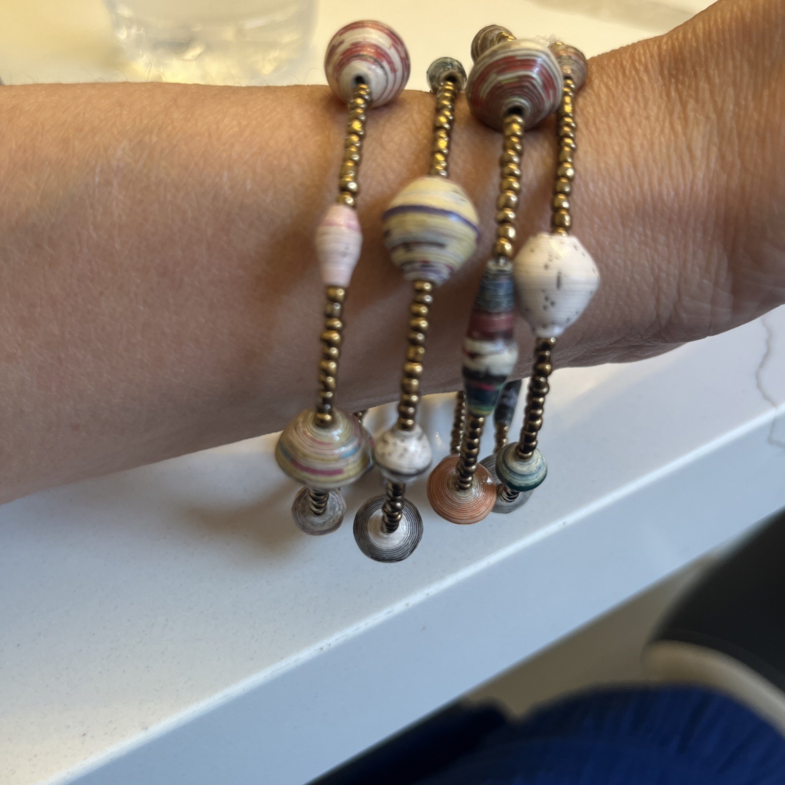 Recycled Paper Bead Boho Wire Wrap Bracelet