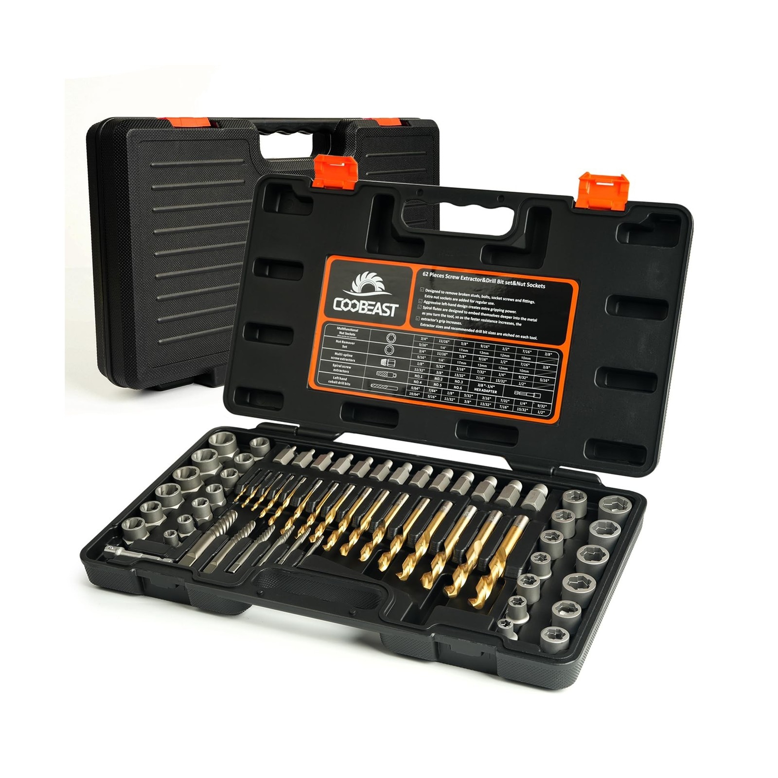 62Pcs Screw Extractor Set with Left Hand Drill Bit, Bolt Extractor Kit Heavy ...