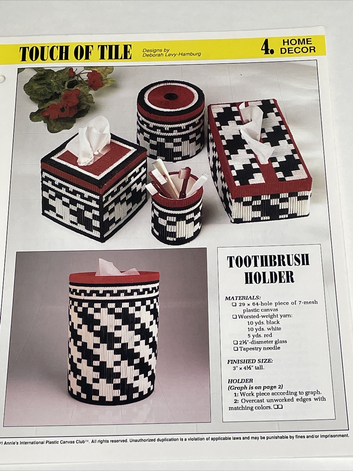 Touch of Tile Tissue Box & Holder 5 Designs Annie's Plastic Canvas Pattern
