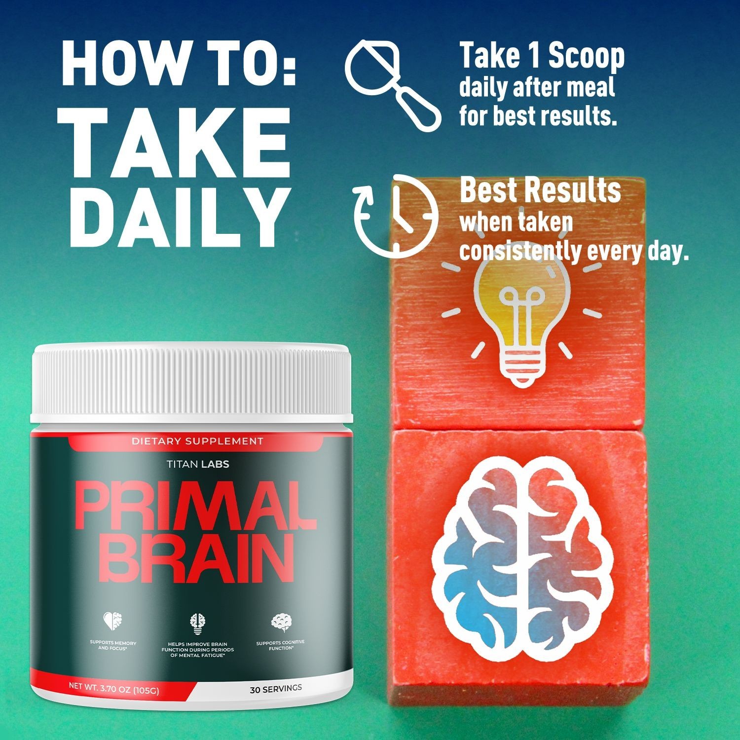 (1 Pack) Primal Brain Powder Natural Brain Support Formula PrimalBrain 30 Servs