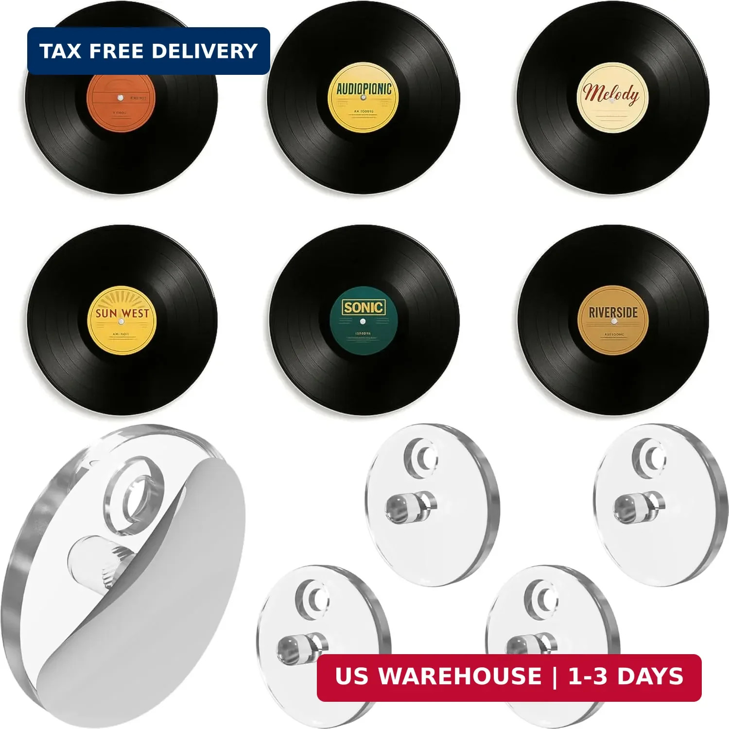 Modern JP Adhesive Vinyl Wall Mount for Discs (4-Pack) - Strong Hold Record Hold