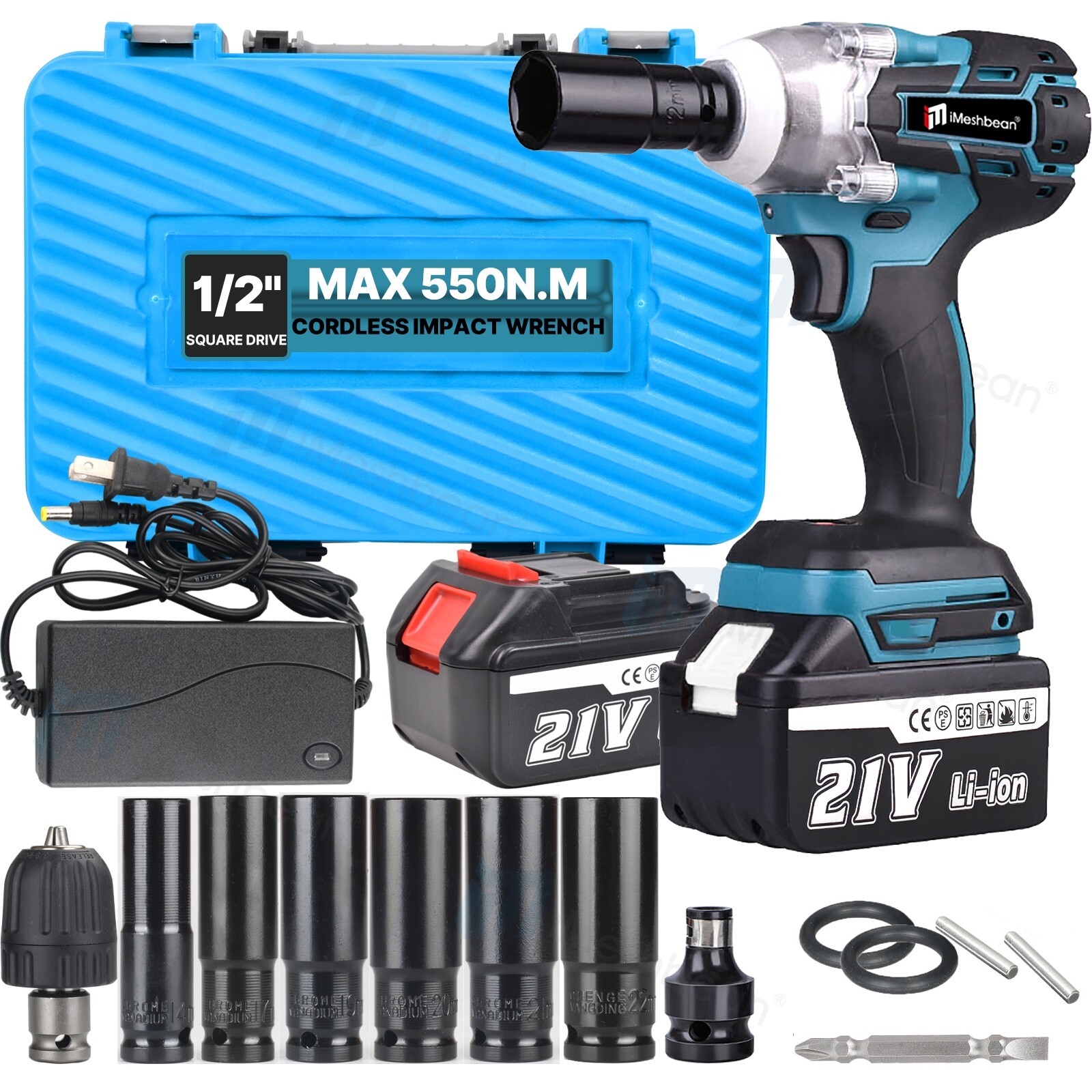 Electric Impact Wrench 1/2" 550Nm High Torque Drill Driver 2 Battery For Makita
