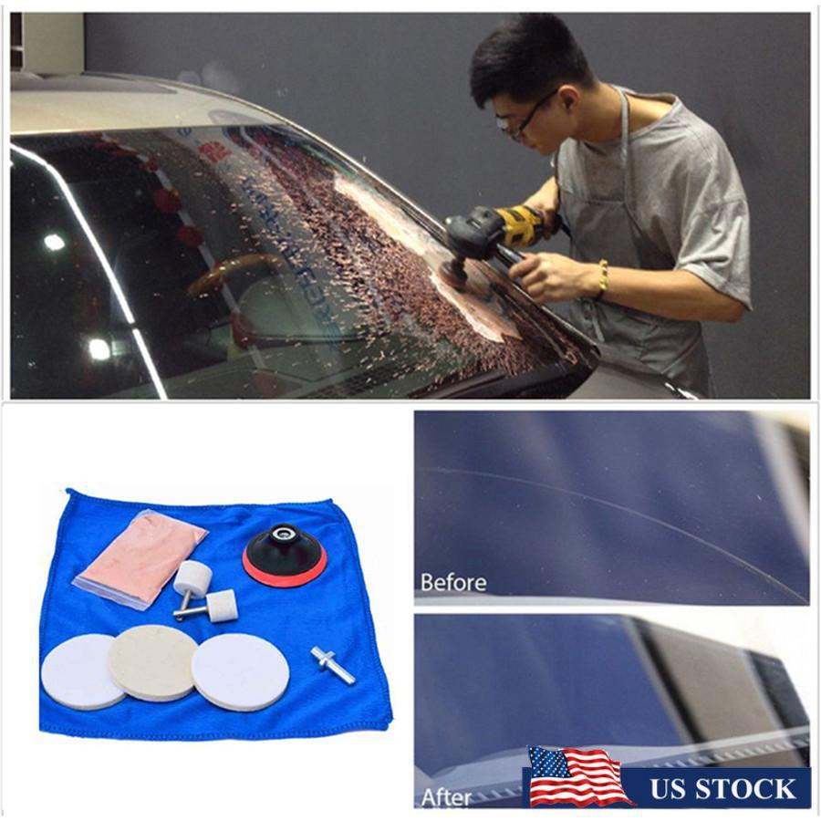 9pcs Car Mirror Windshield Polishing Kit Glass Scratch Remover Repair Tool Set