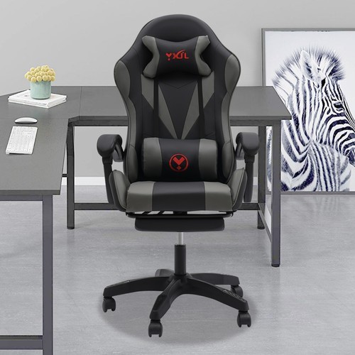 Gaming Chair Bluetooth Speaker Ergonomic Office Chair W/ Lumbar Pillow 5 Wheels