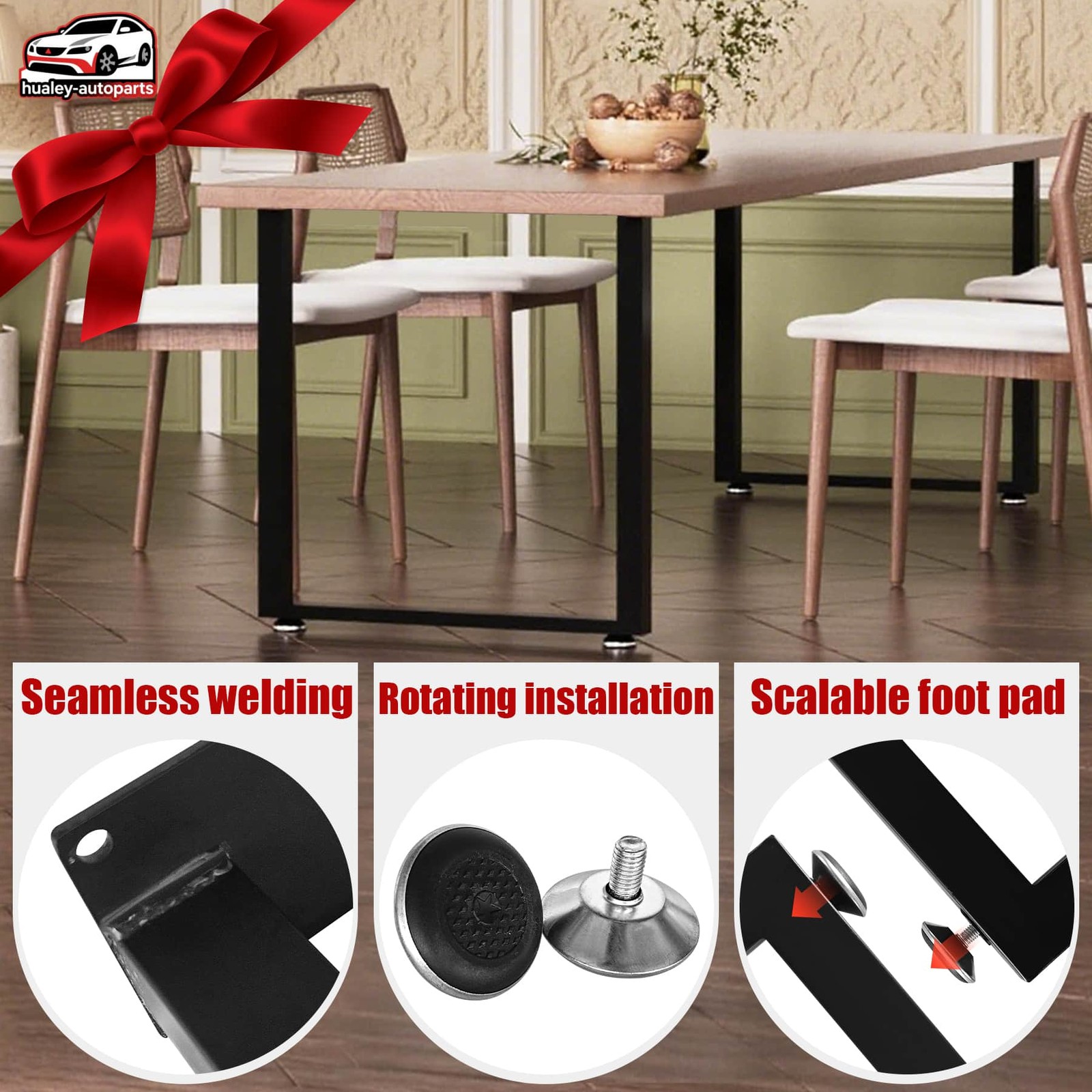 28" x 17.7" Black Table Legs Industrial Country Style Heavy Duty Set of Steel