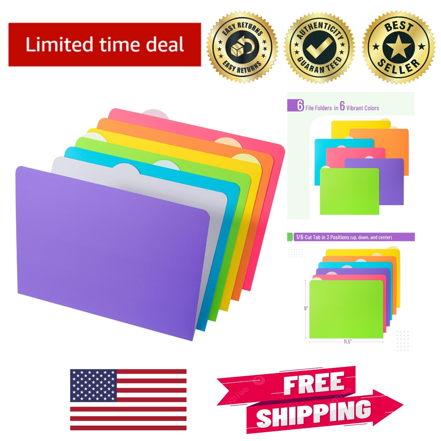 Durable Letter Size File Folders in 6 Bright Colors | Perfect for Home & Office