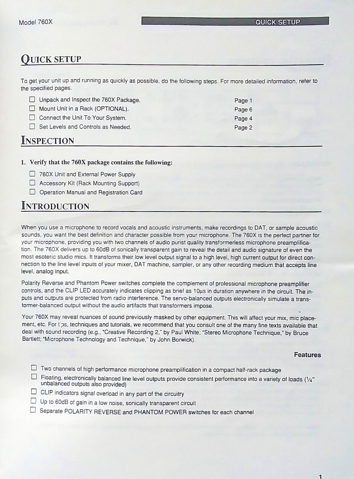 dbx Model 760X Microphone Preamplifier Module Original Owner's Manual Booklet.