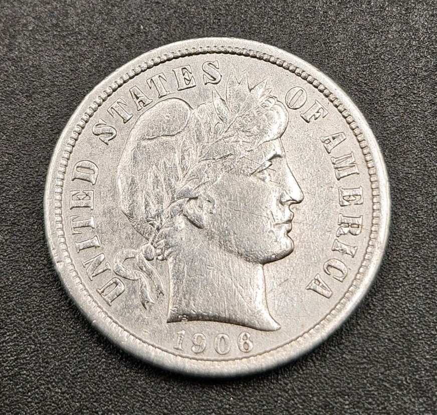1906-S Barber Dime | ALMOST UNCIRCULATED Details