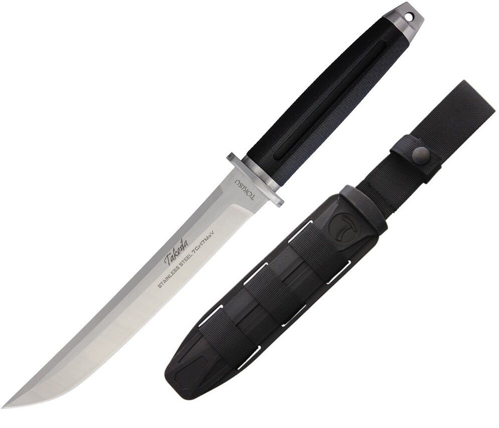 Tokisu Takeda Tactical Fixed Knife 7.5" 7Cr17MoV Steel Blade Black Rubber Handle