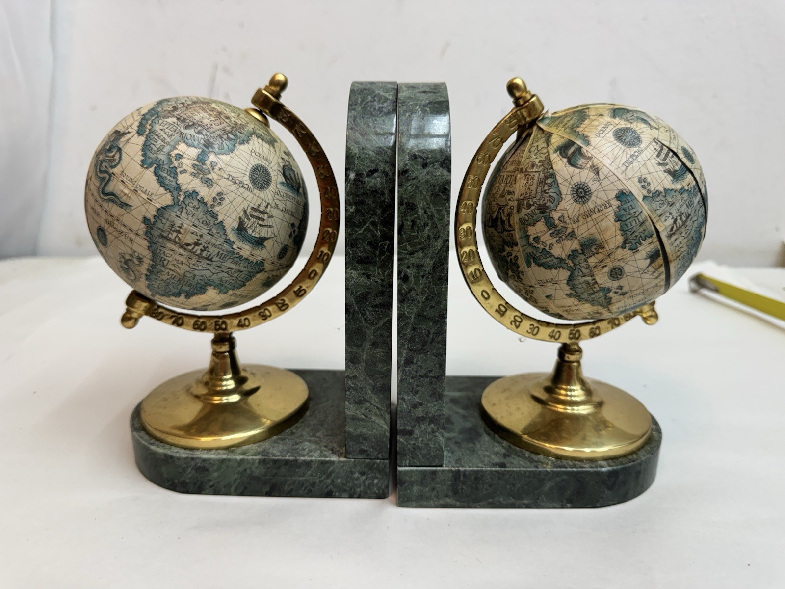 Old Globe Green Marble Book Ends