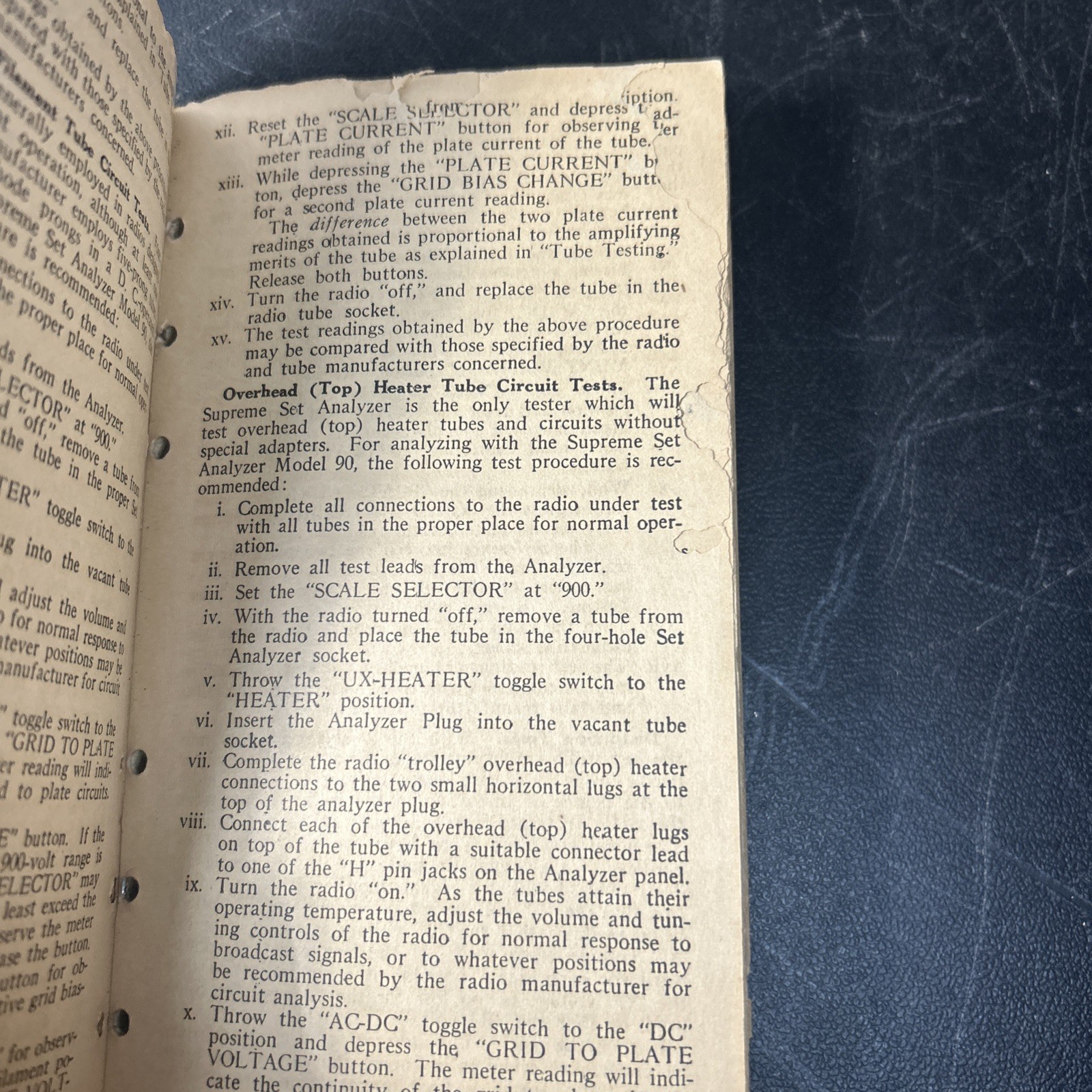 Supreme Set Analyzer Model 90 Operating Data