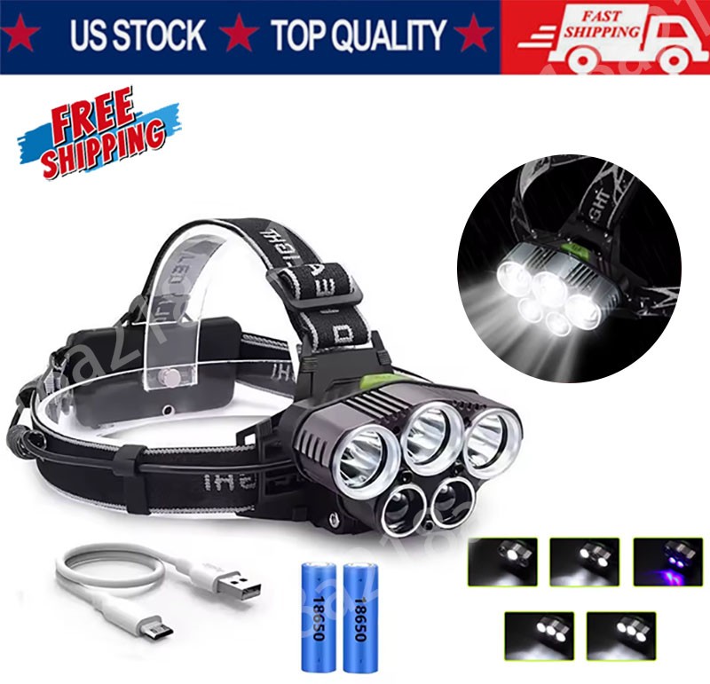 Super Bright LED Zoom Headlamp USB Rechargeable Headlight Head Torch US