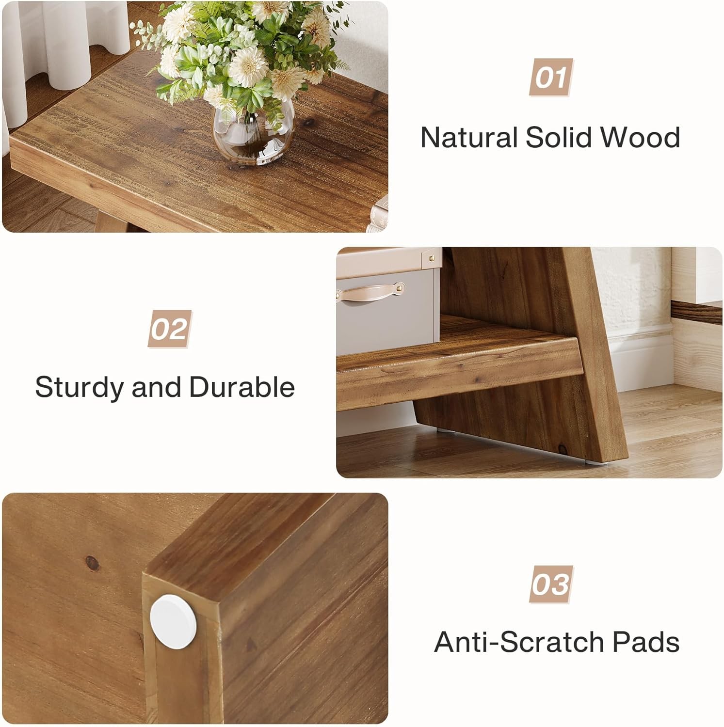 2-Tier Entryway Bench, Solid Wood Seating with Open Shelves for Hallway Foyer