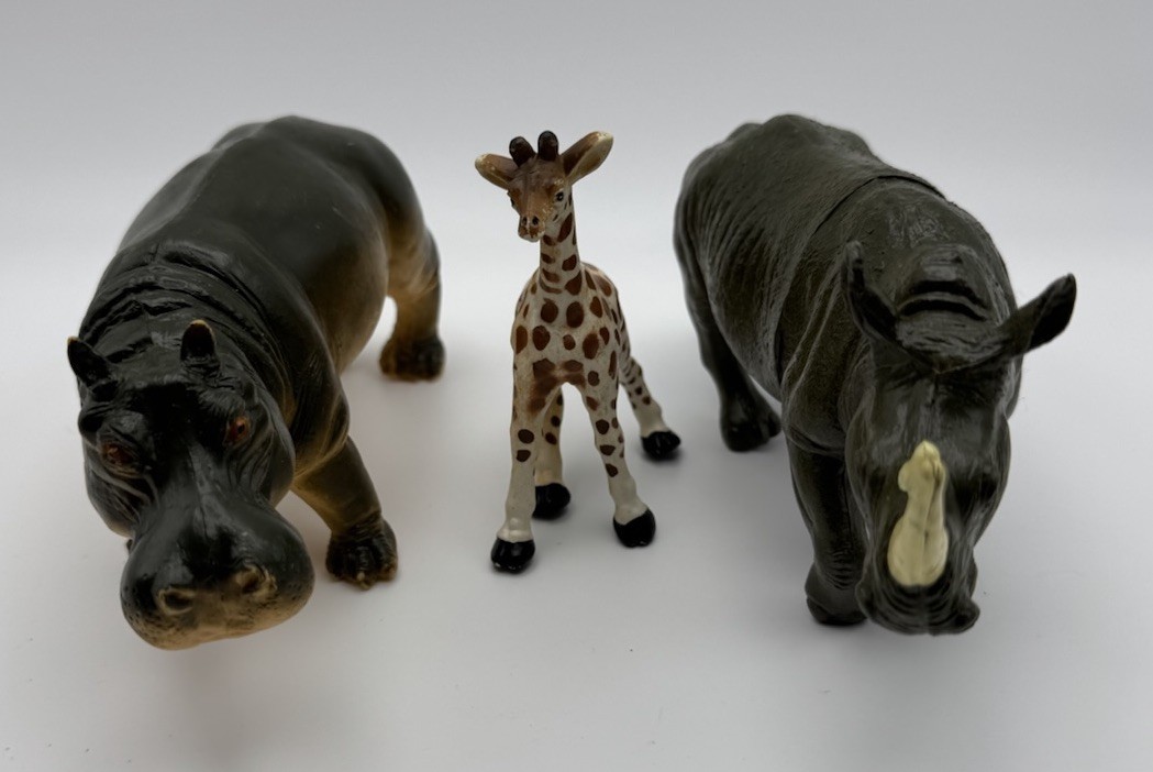 Safari Ltd 1998 Hippopotamus + 1998 Rhinoceros + 1998 Baby Giraffe