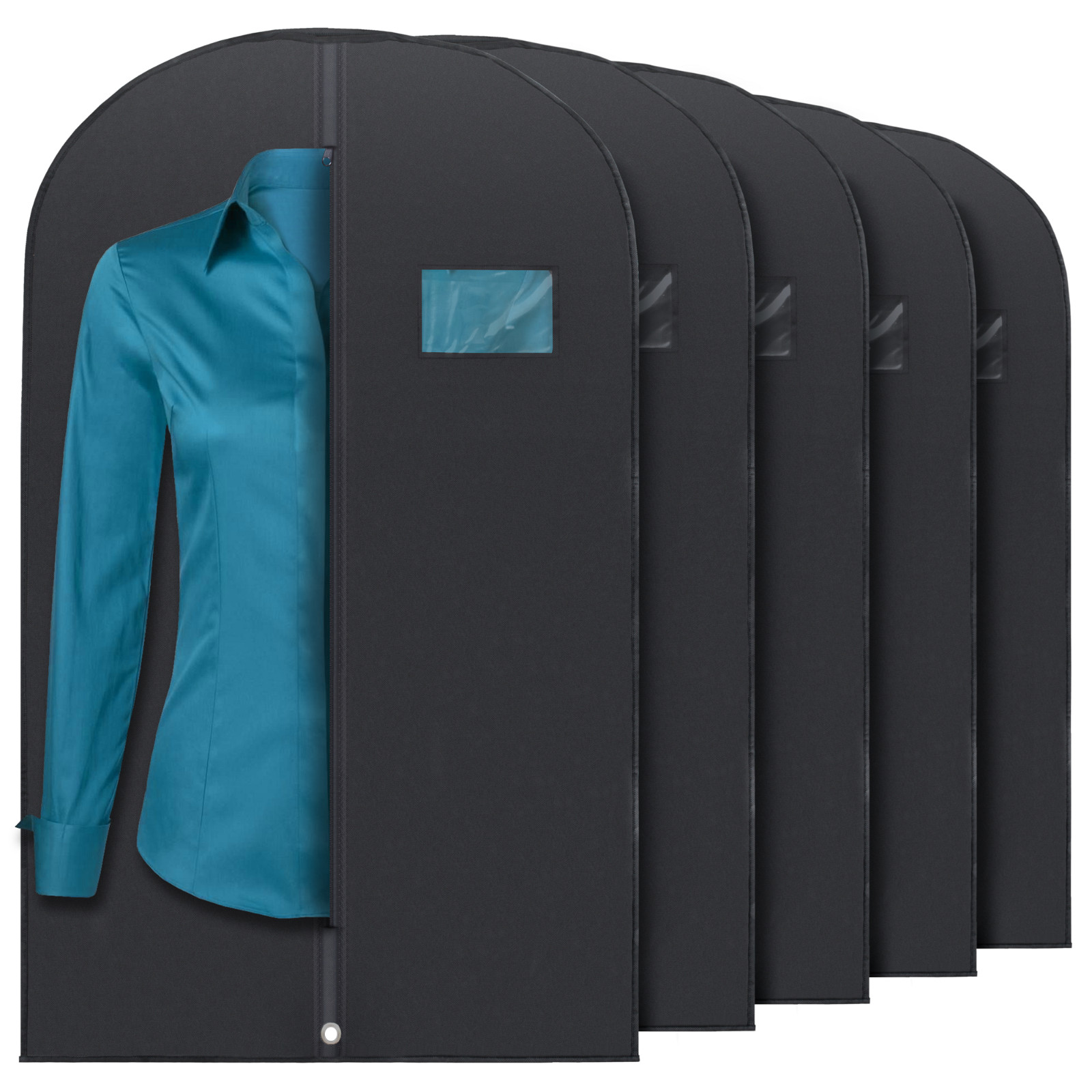 Plixio 40" Garment Bag - Suit Cover for Travel & Closet Storage (Black, 5 Pack)