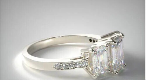 2.80 Ct Emerald Cut Lab-Created Diamond Engagement Ring 14K White Gold Finish