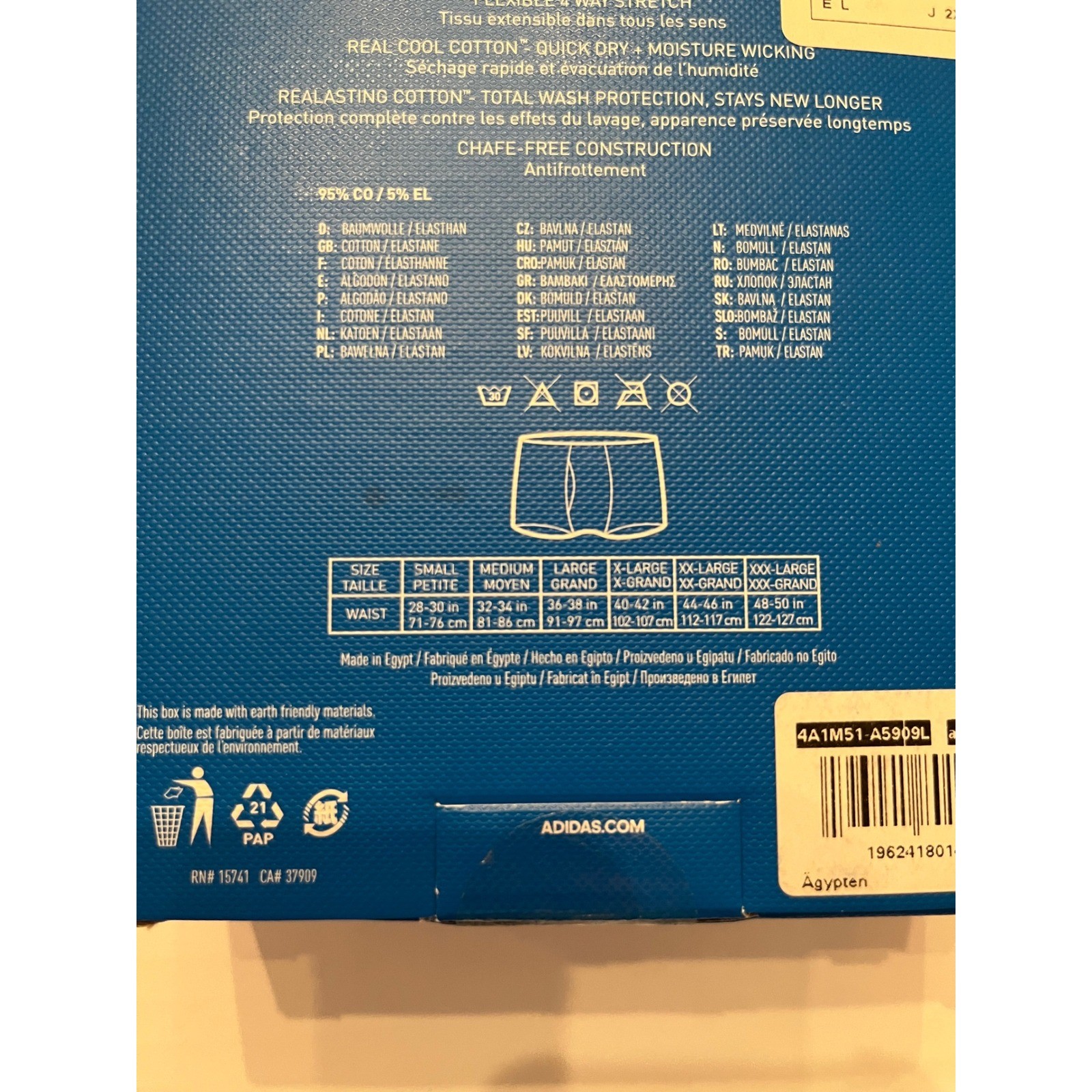 Adidas 3 Pack Comfort Flex Cotton 3 Stripes Boxer Trunks Size Large 36-38