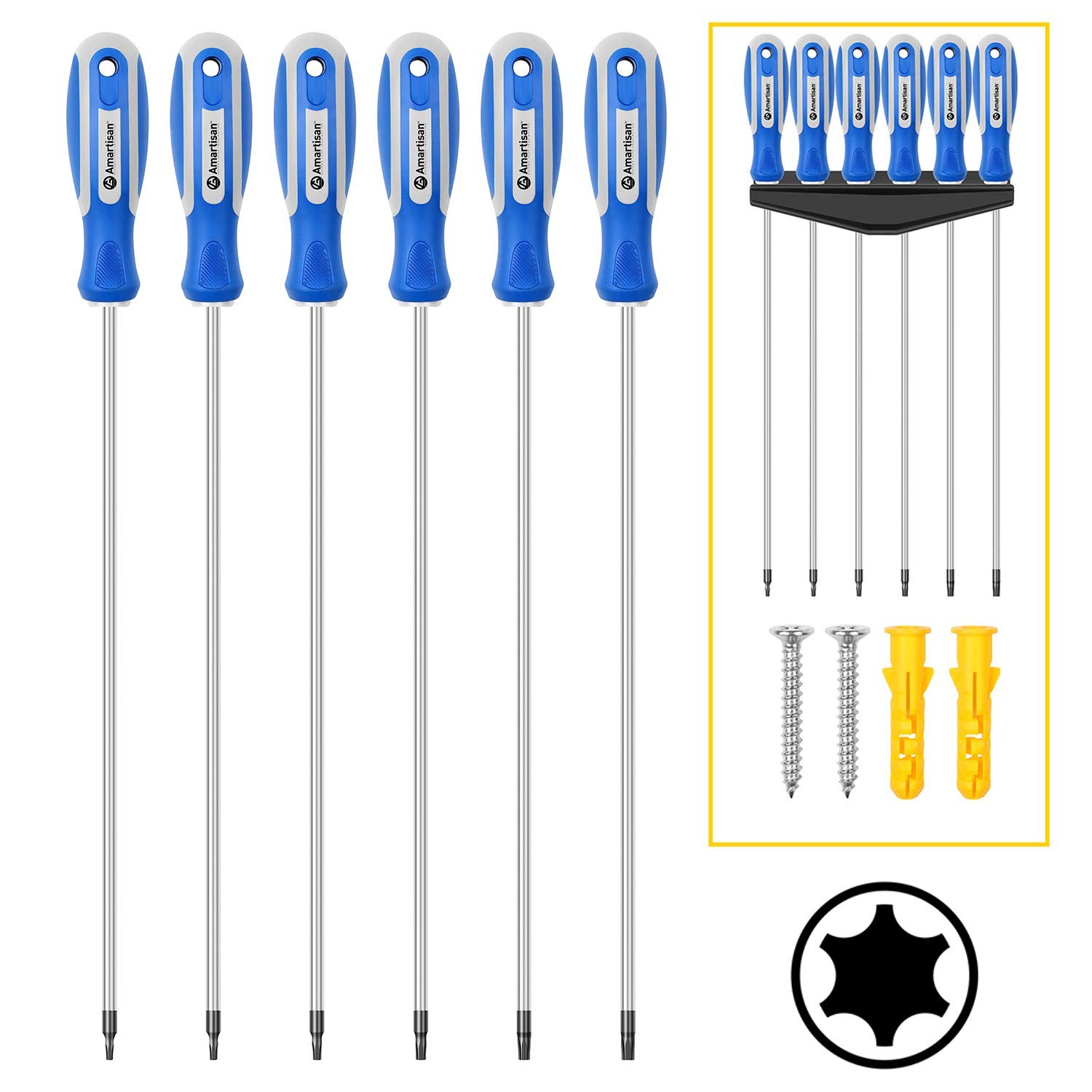 Amartisan 6-Piece Extra Long Torx Screwdrivers Set, length 12''(300mm) T10 - T30
