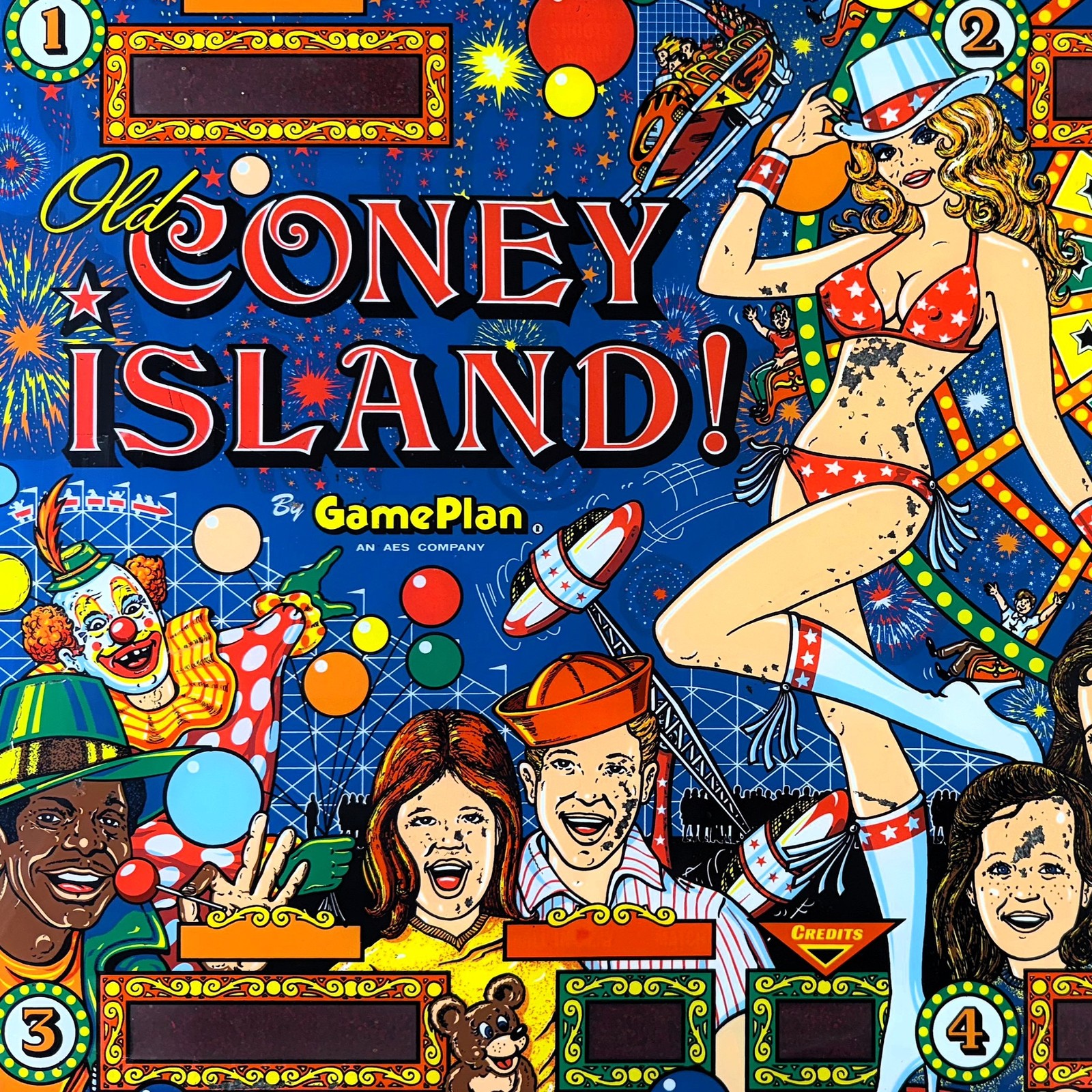 Game Plan Old Coney Island! Pinball Machine Game Backglass ORIGINAL