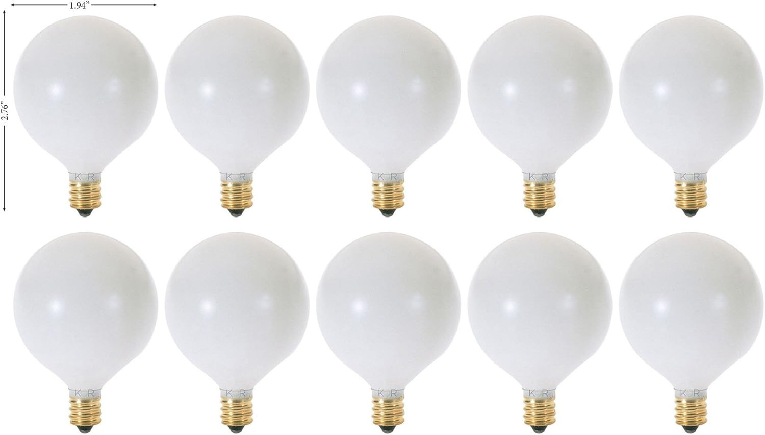(Pack of 10) G16.5 White Finsh Decorative (E12) Candelabra Base Globe Shape Inca