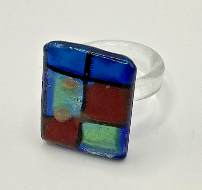Glass Mosaic Art Ring Fashion Jewelry Handmade