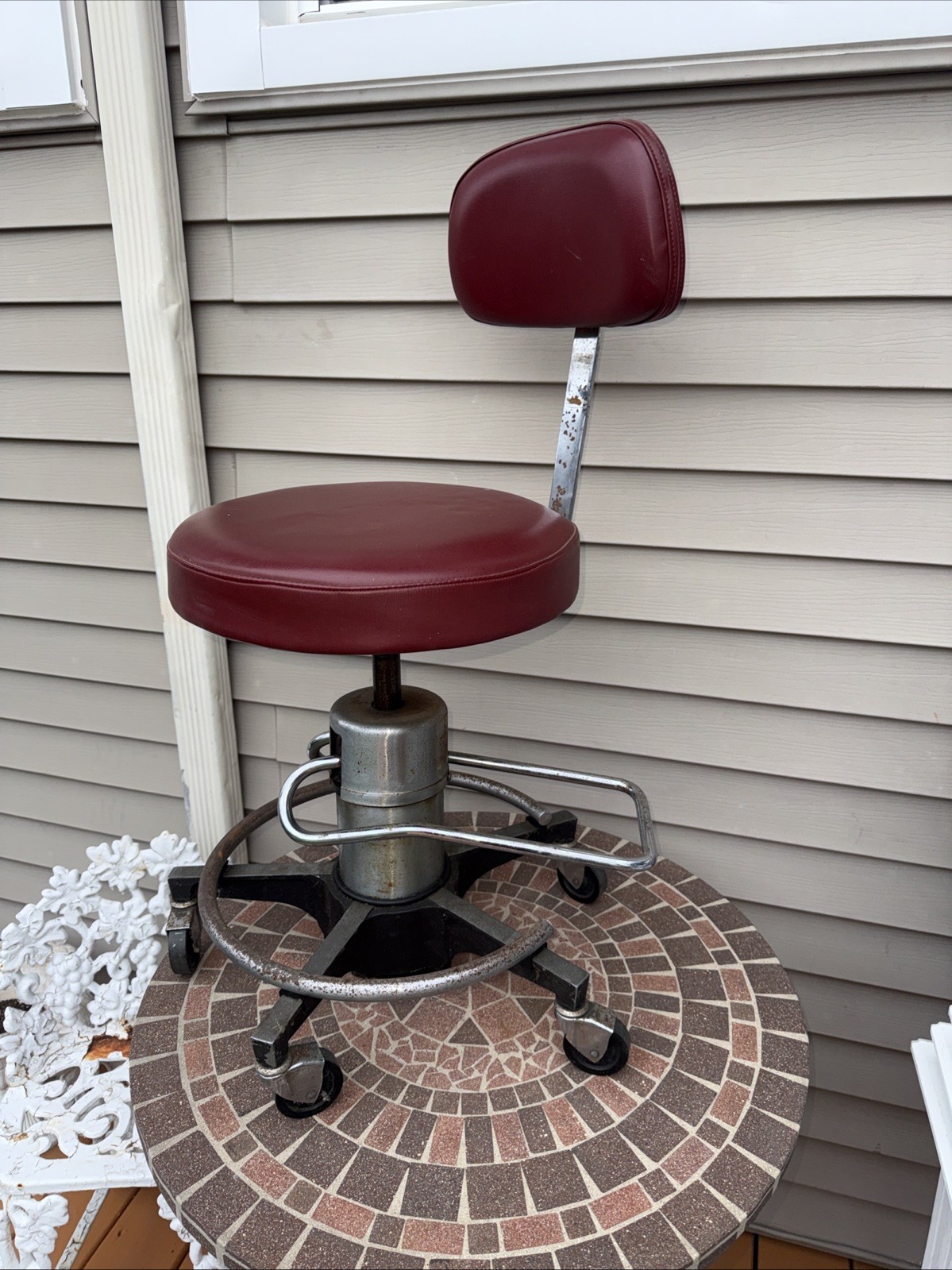 Vintage Foot Adjustable Medical Stool with Cast Iron Base. Rusty And Very Heavy