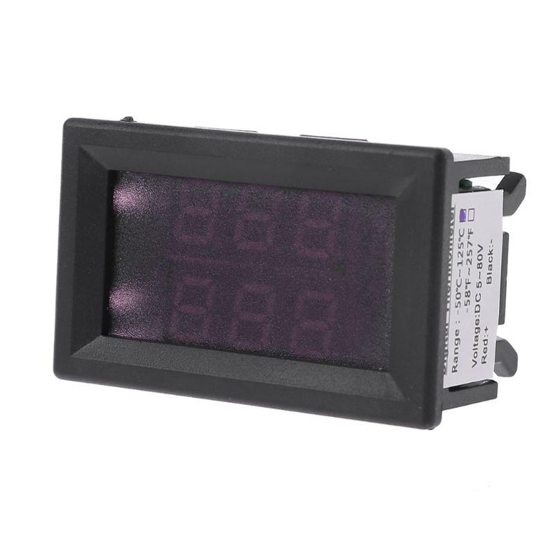 Dual Display Digital Voltmeter + Thermometer Led Voltage Temperature 2in1 Meter
