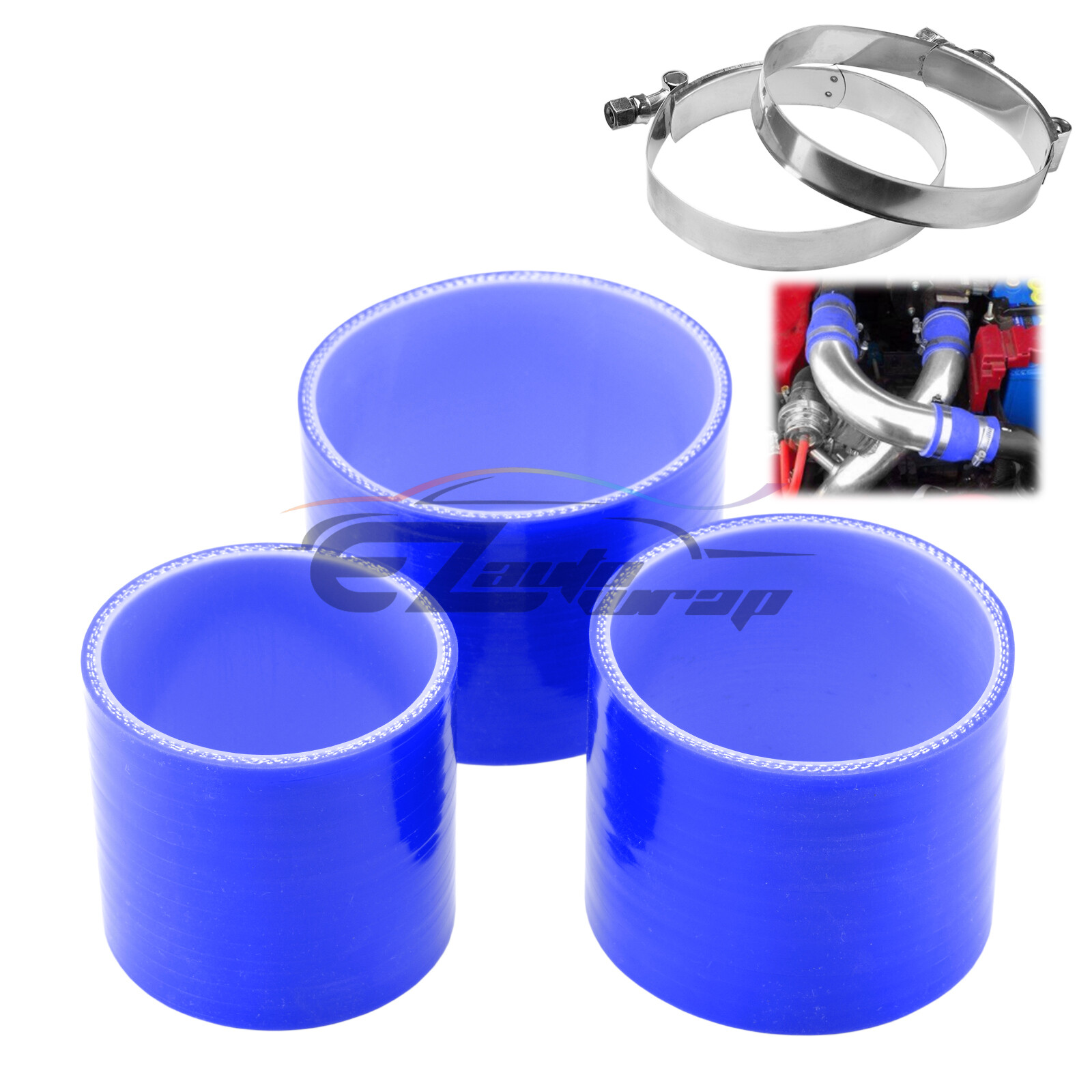 Silicone Hose Adapter Blue Coupler Pipe Connector + Clamp Intake 3" 3.5" 4"