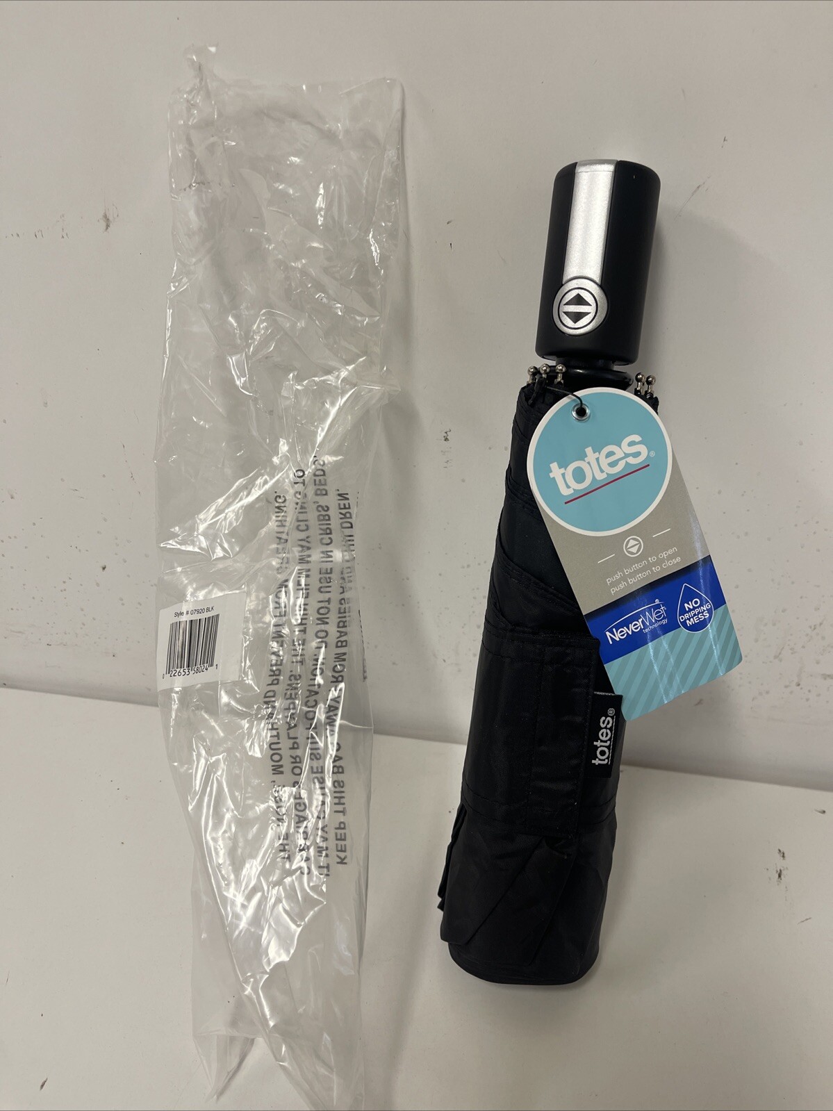 Totes Mini Neverwet Technology Umbrella Black 43” Coverage New
