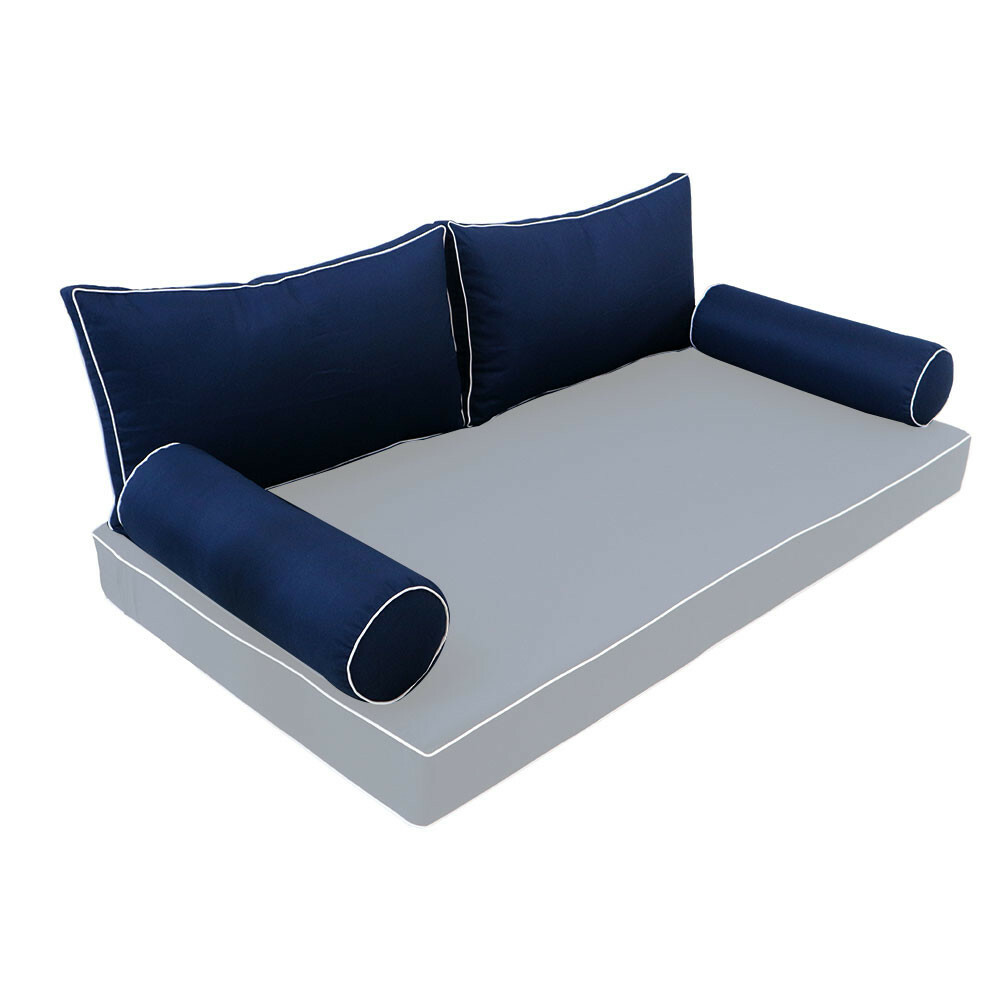 |SLIPCOVER ONLY| S2 Outdoor Bolster Back Pillow Covers Contrast Trim Full AD101