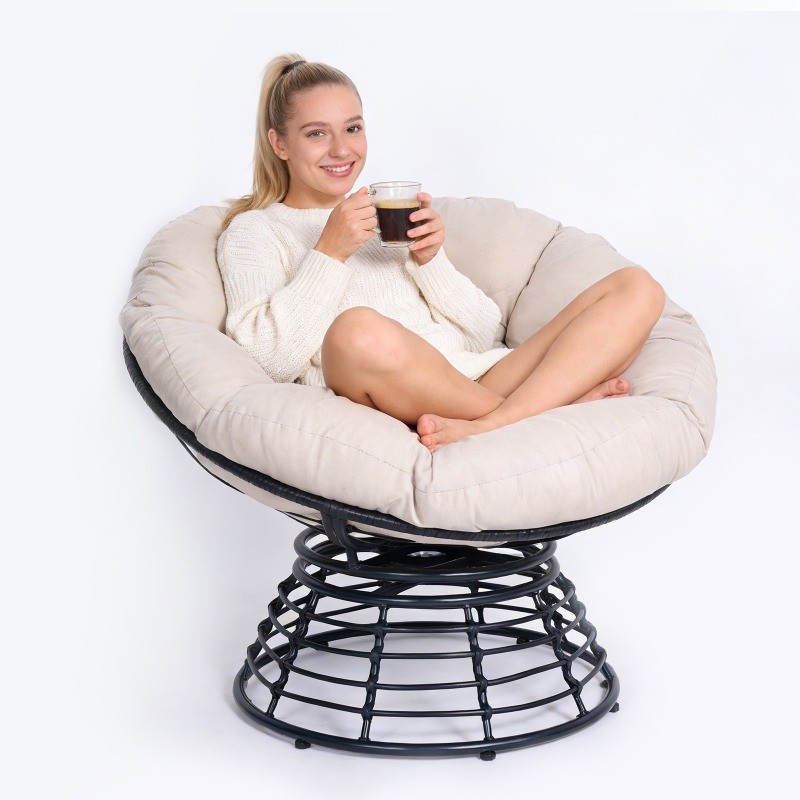 360° Swivel Papasan Chair W/Cushion 400lbs Capacity Oversized Comfy Saucer Chair