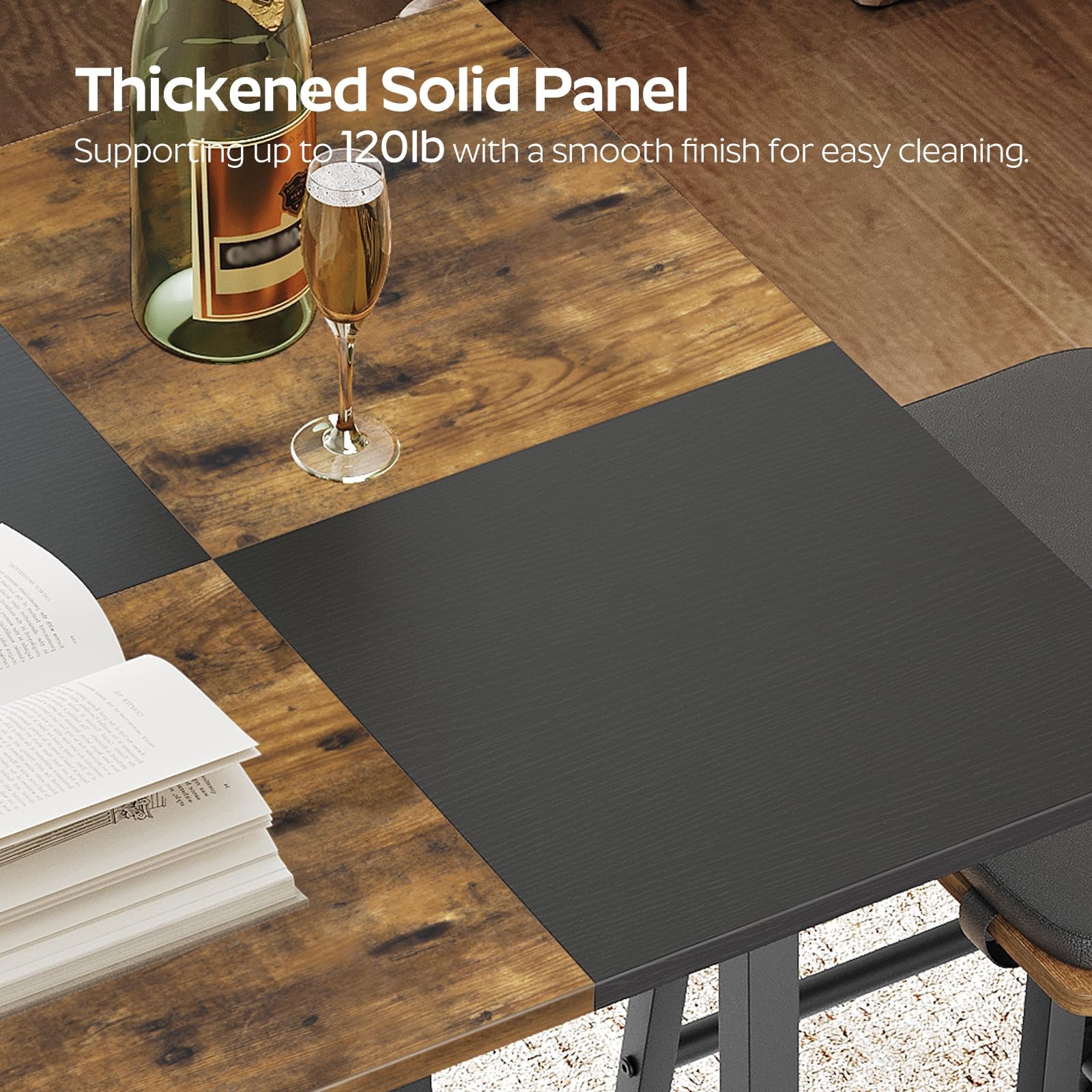Rustic Brown And Black Bar Table Kitchen Dining Pub Counter Height Breakfast...