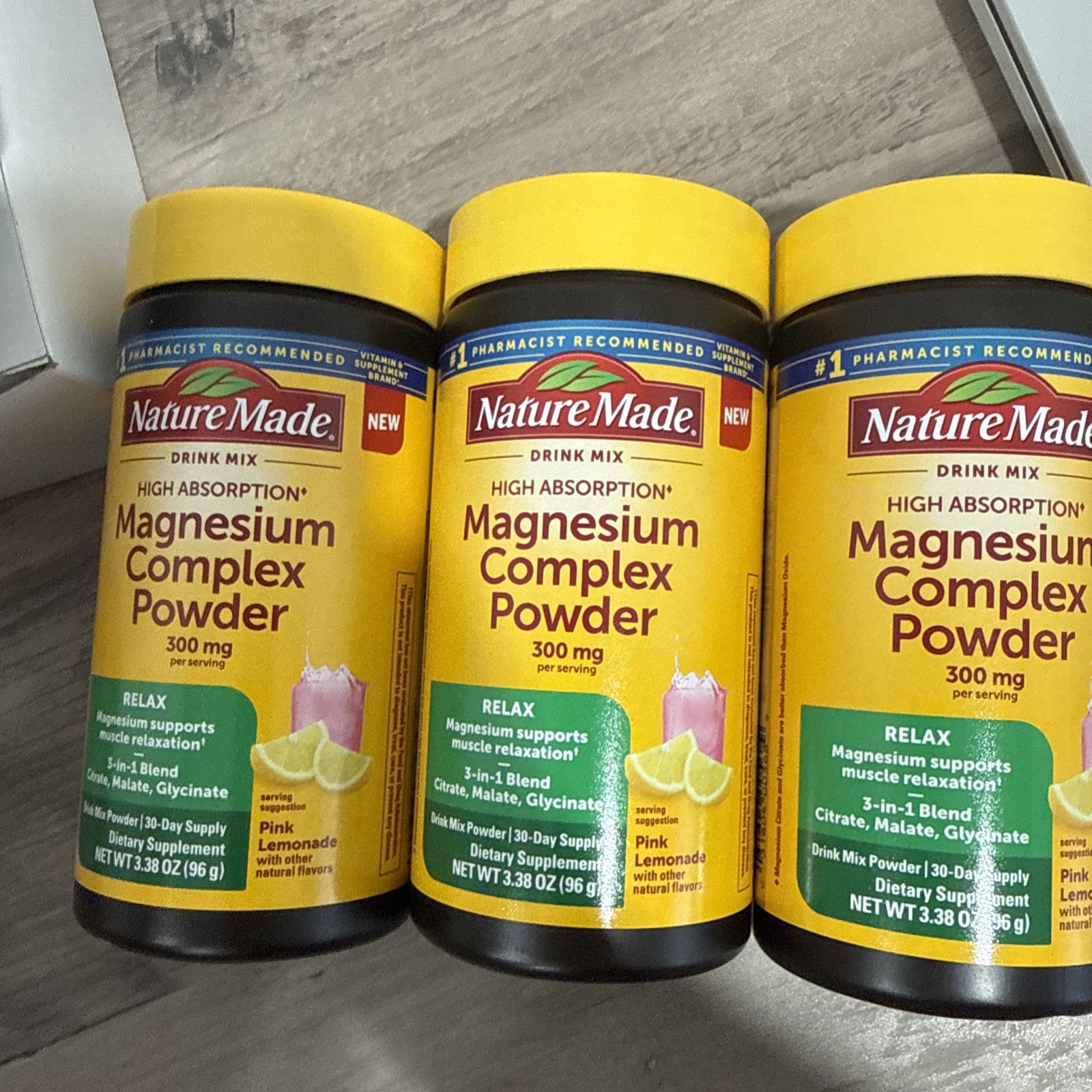 3 Bottles Nature Made Magnesium Complex Powder High Absorption 300mg  08-27