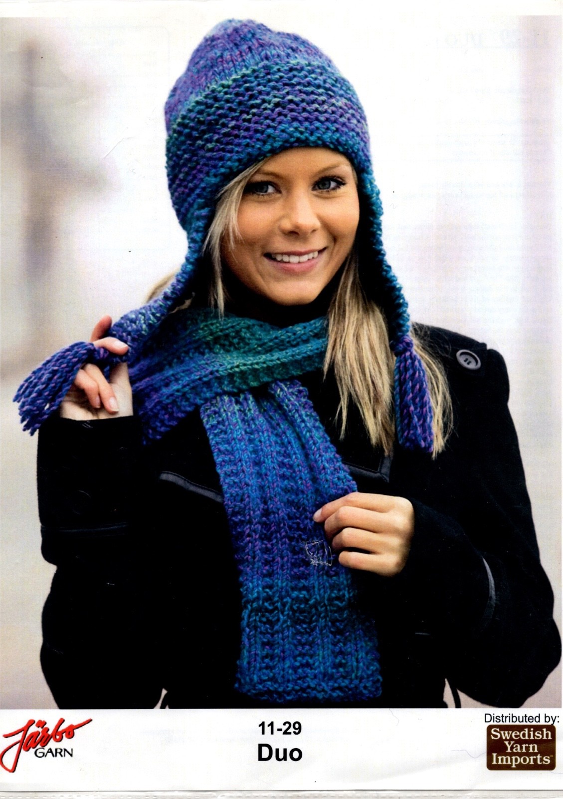 Swedish Yarn Imports Jarbo Garn Knitting Pattern 11-29 Duo Hat & Scarf Easy Knit