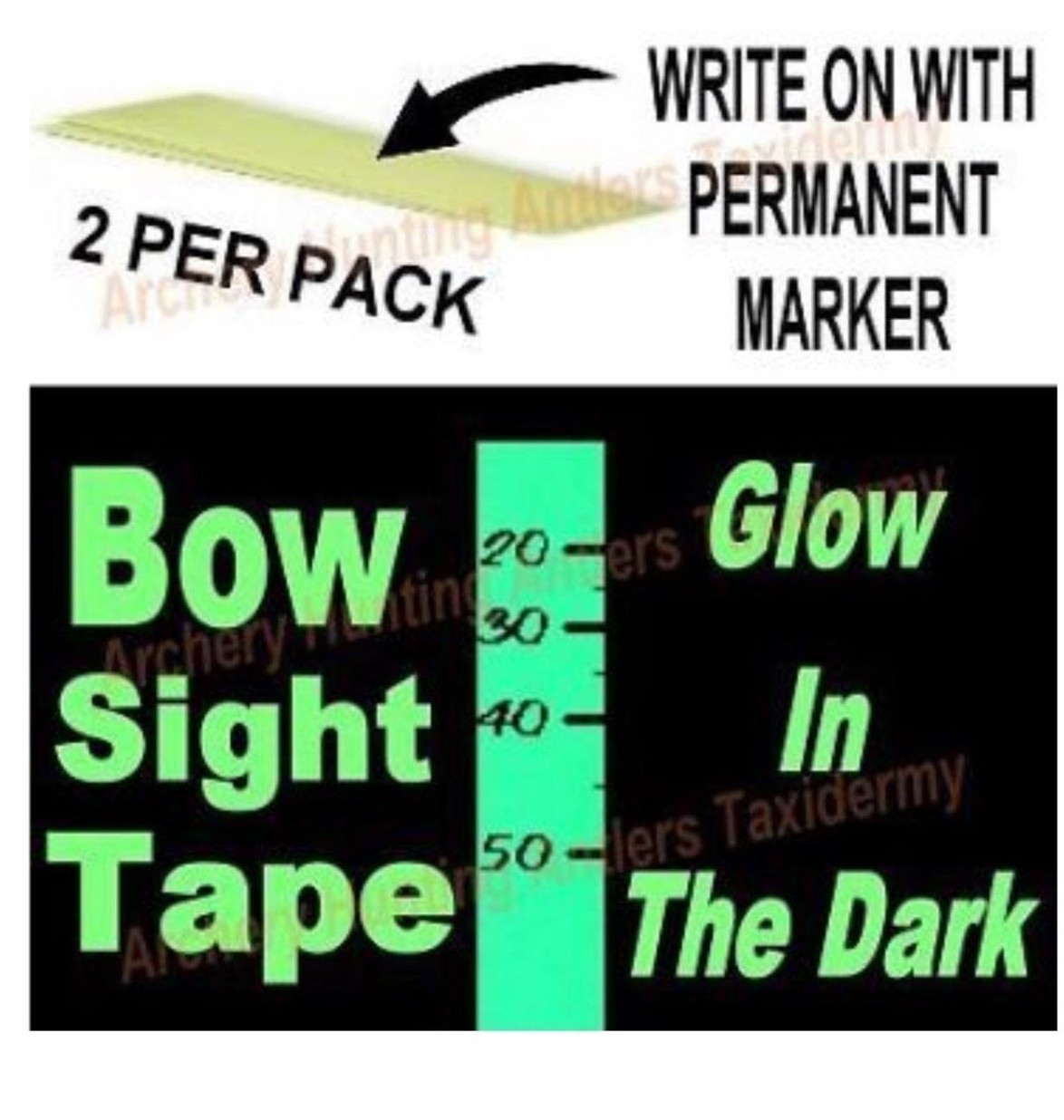 GLOW IN DARK Bow Sight TAPE Archery 2 PCS See YARDAGE See Markings In Dark USA