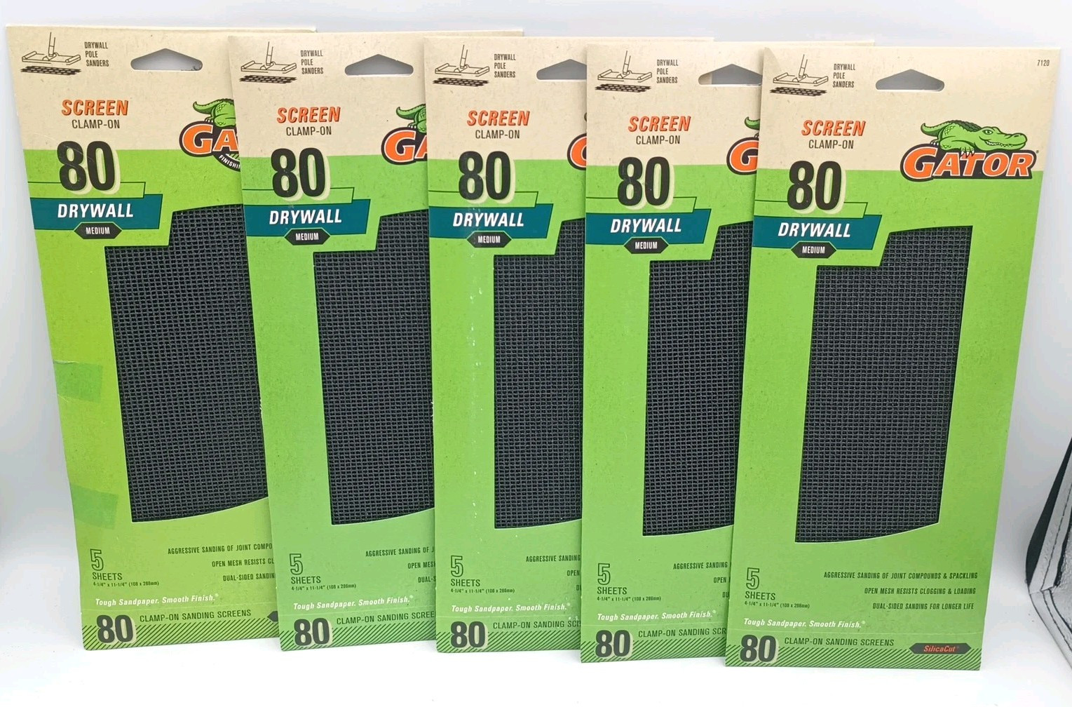 5 Packs Gator Clamp-On Precut Drywall Sanding Screen, 4-1/4" x 11-1/4" 80 Medium
