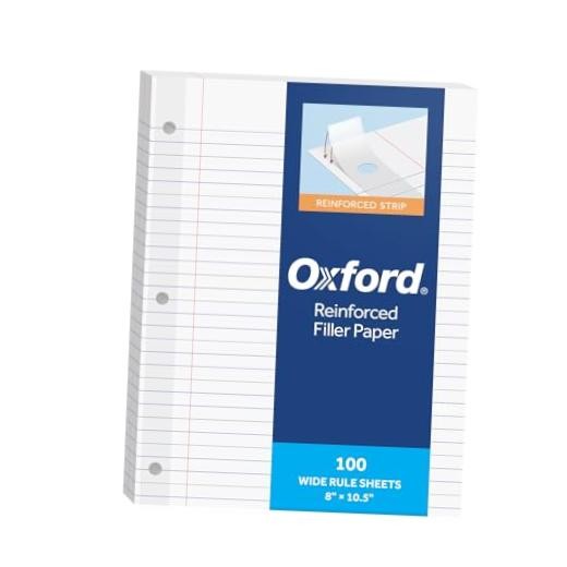 Reinforced Filler Paper, 8 x 10.5 Inch, Wide Rule, 3 Hole Punched, Lined