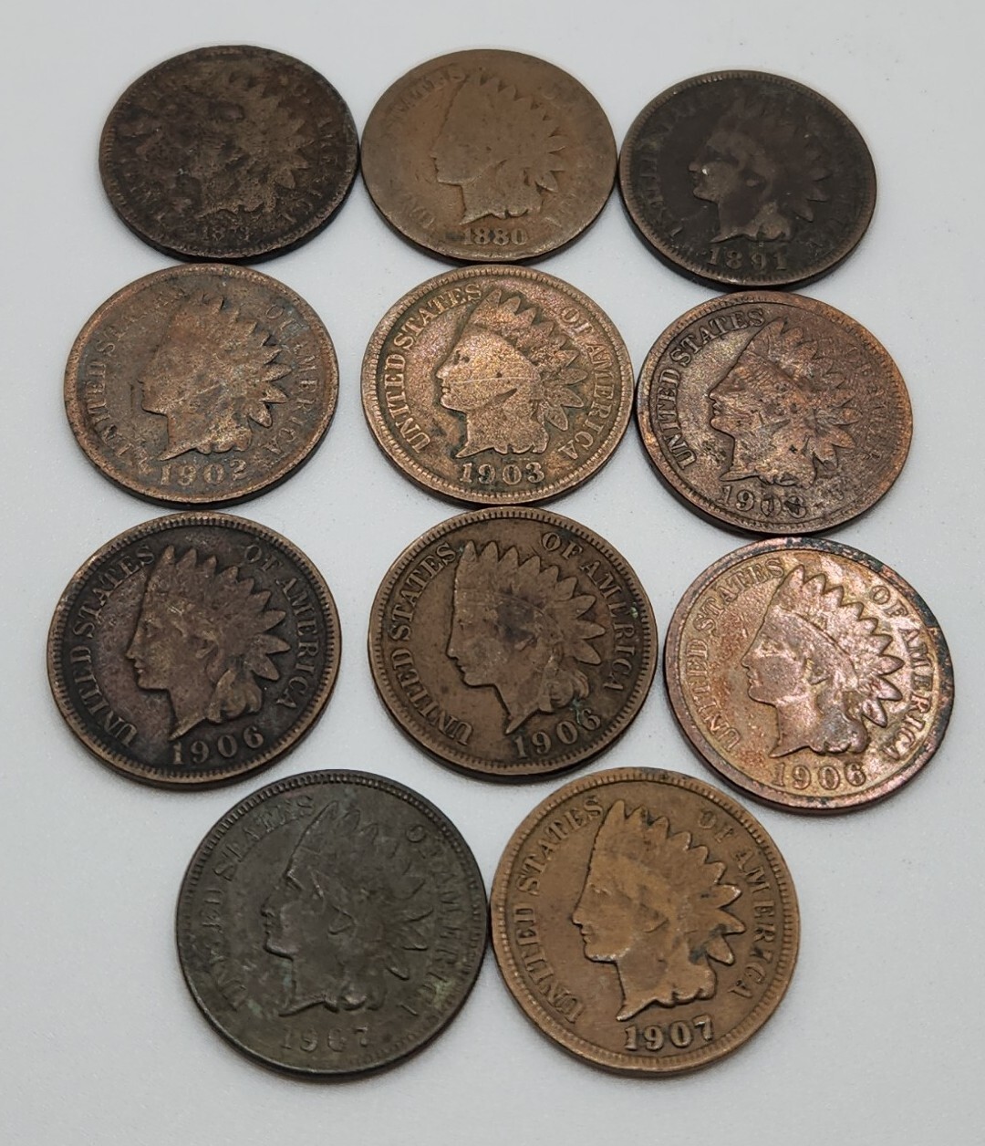 Really Nice Lot of (11) U.S. Mint Indian Head Penny Cent / Dates: 1873-1907