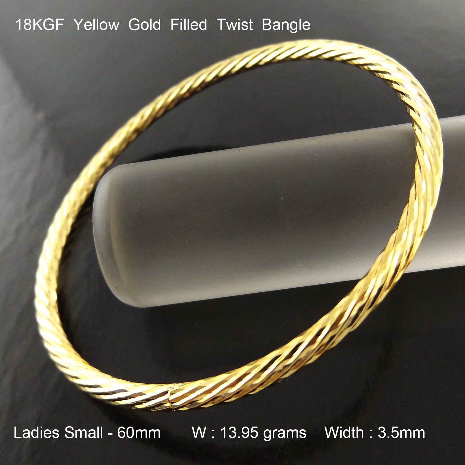 Bangle Real 18KGF Yellow Gold Filled Solid Twist Bracelet Ladies Small Sz 60mm
