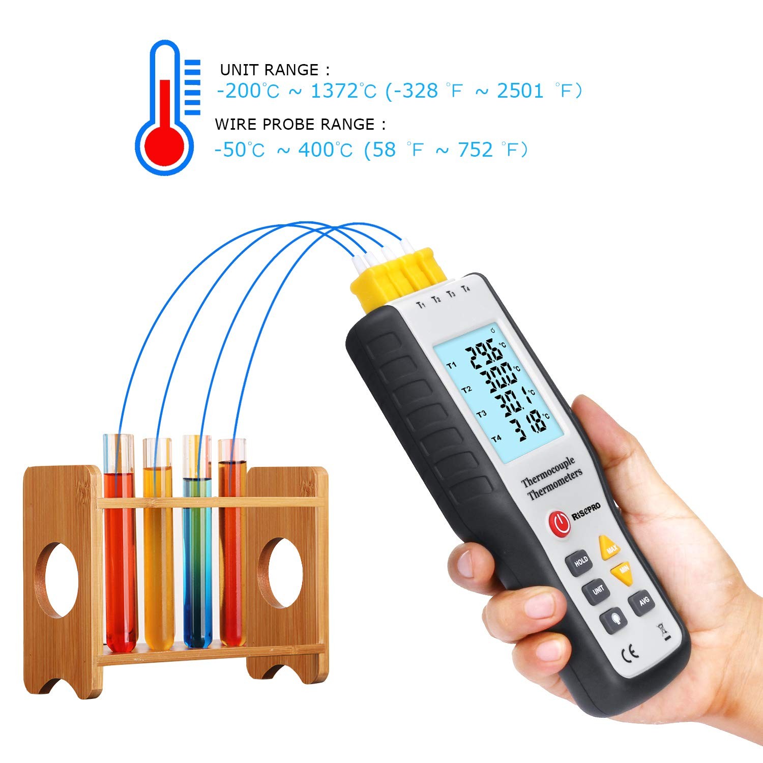 Thermocouple Thermometer, RISEPRO 4 Channel K Type Digital Thermometer White