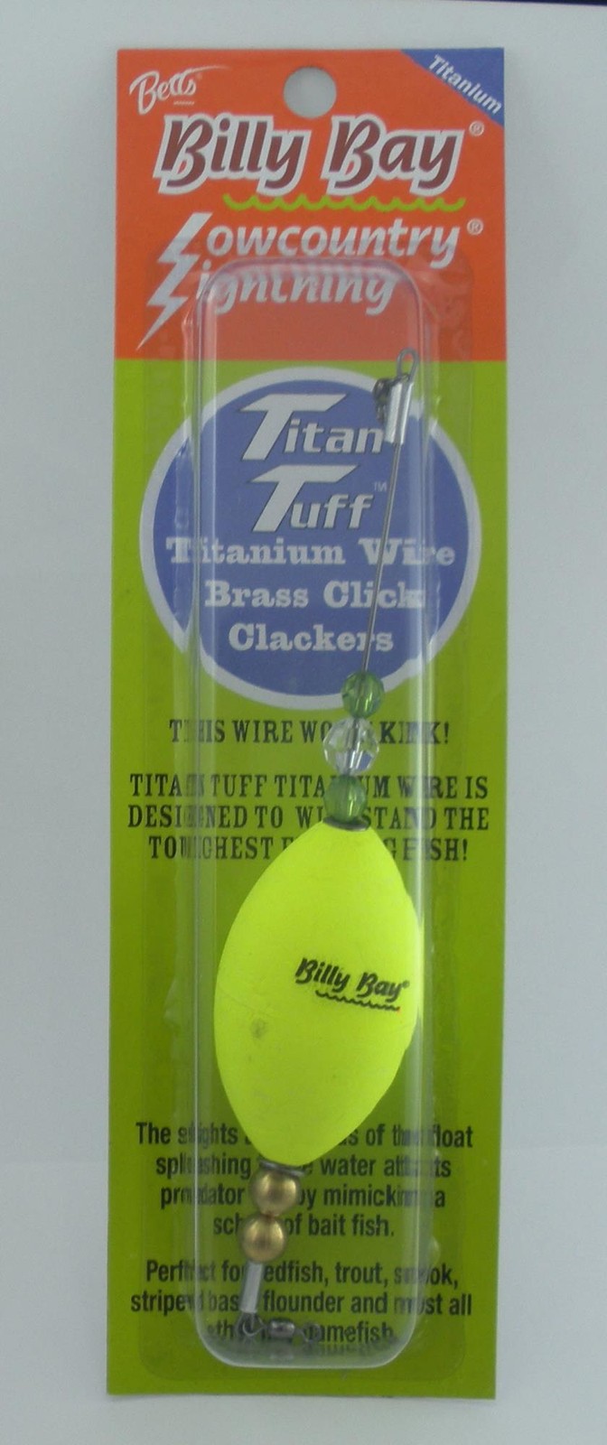 Betts 777-O-Y Billy Bay Brass Weighted Click Clacker 2.5" Yellow Popping Float