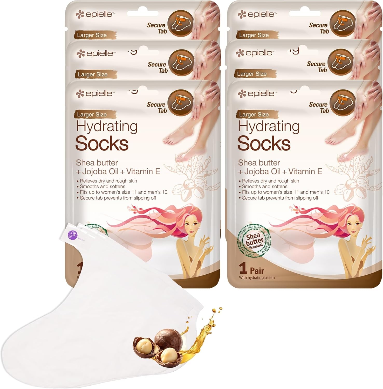 Epielle Hydrating Foot Masks (Socks 6pk) for foot cracked and Socks