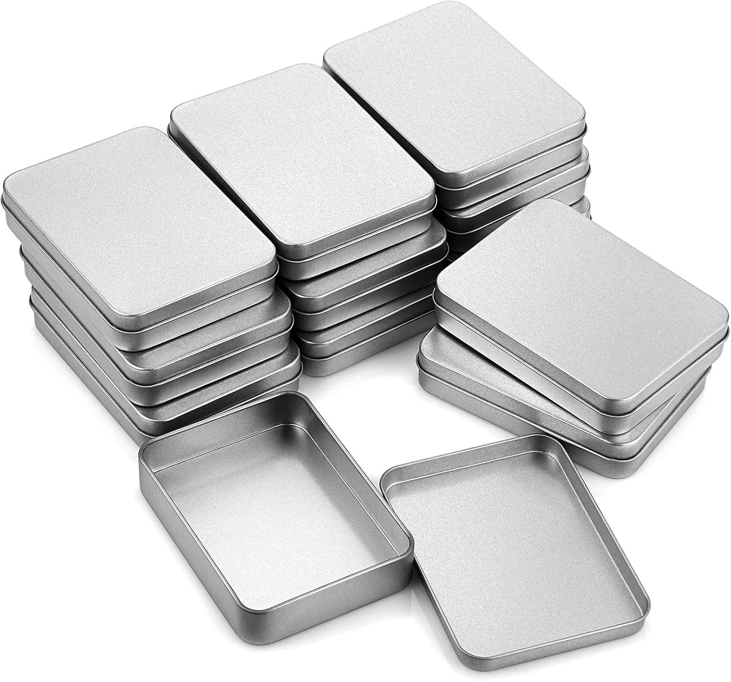 Rectangular Storage Tins Box with Lid Metal Silver 12 Pack